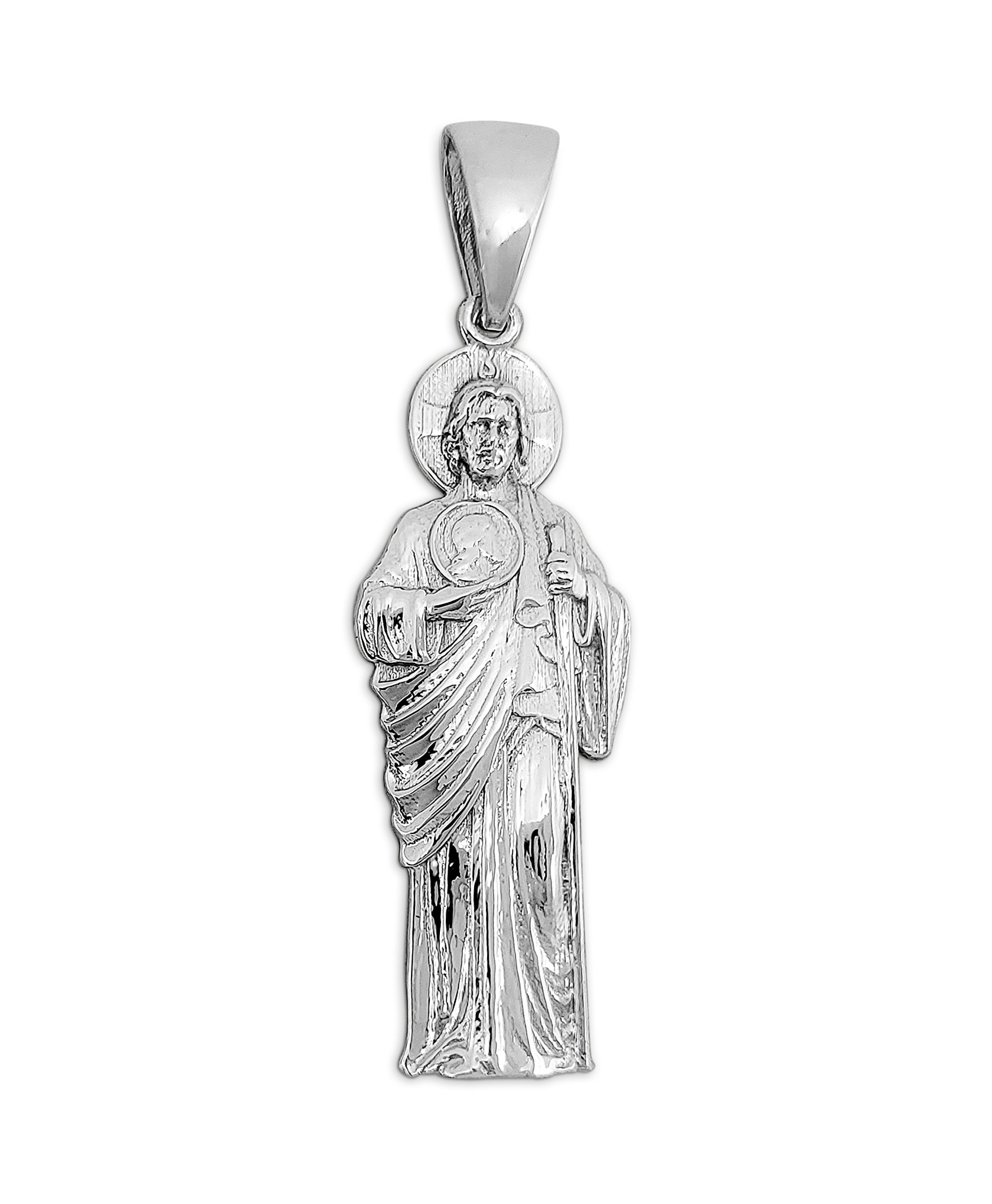 Real 14K White Gold Saint Jude Thaddeus Pendant Patron Saint of Hope Religious Medallion