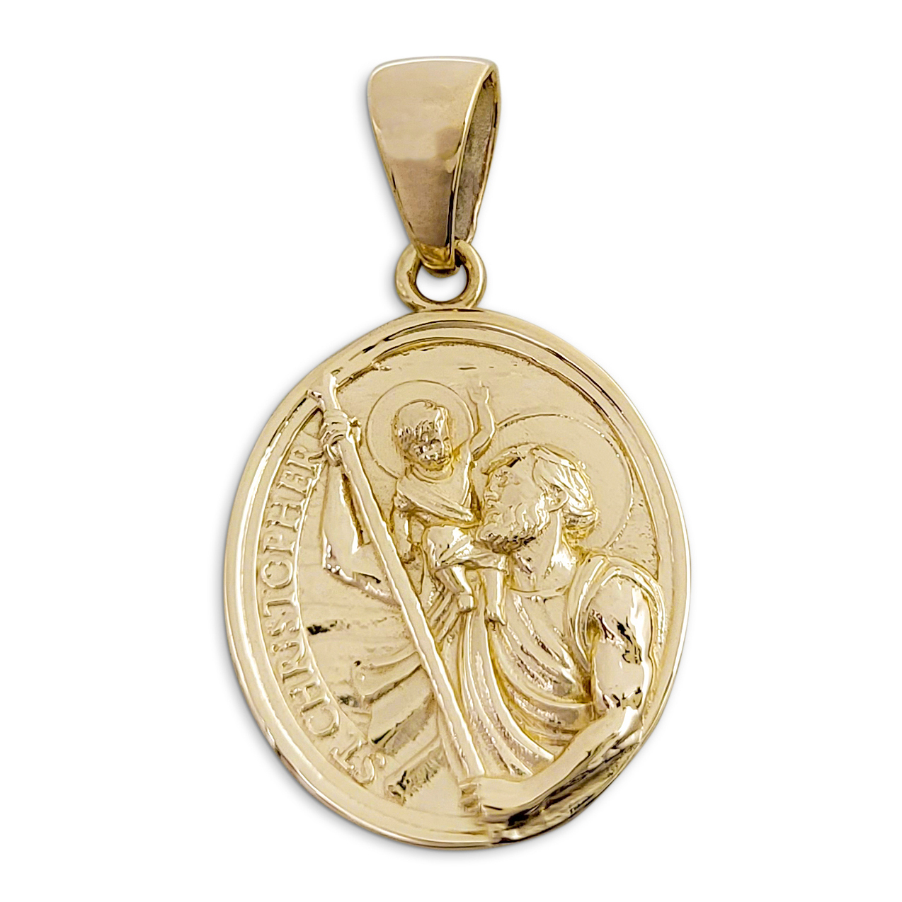 Real 14K Yellow Gold Saint Christopher Pendant, Patron Saint Protective Medallion