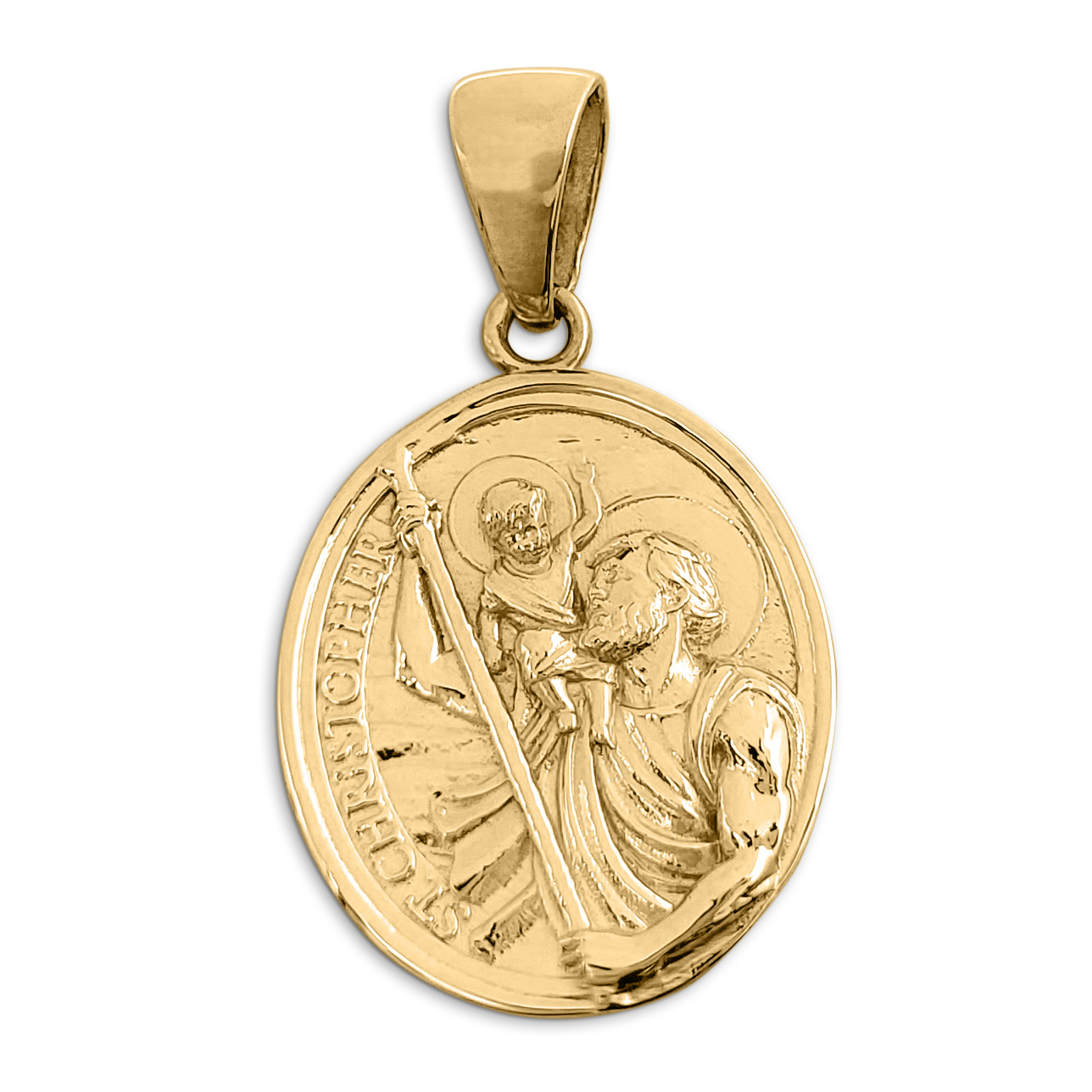 Real 18K Yellow Gold Saint Christopher Pendant, Patron Saint Protective Medallion
