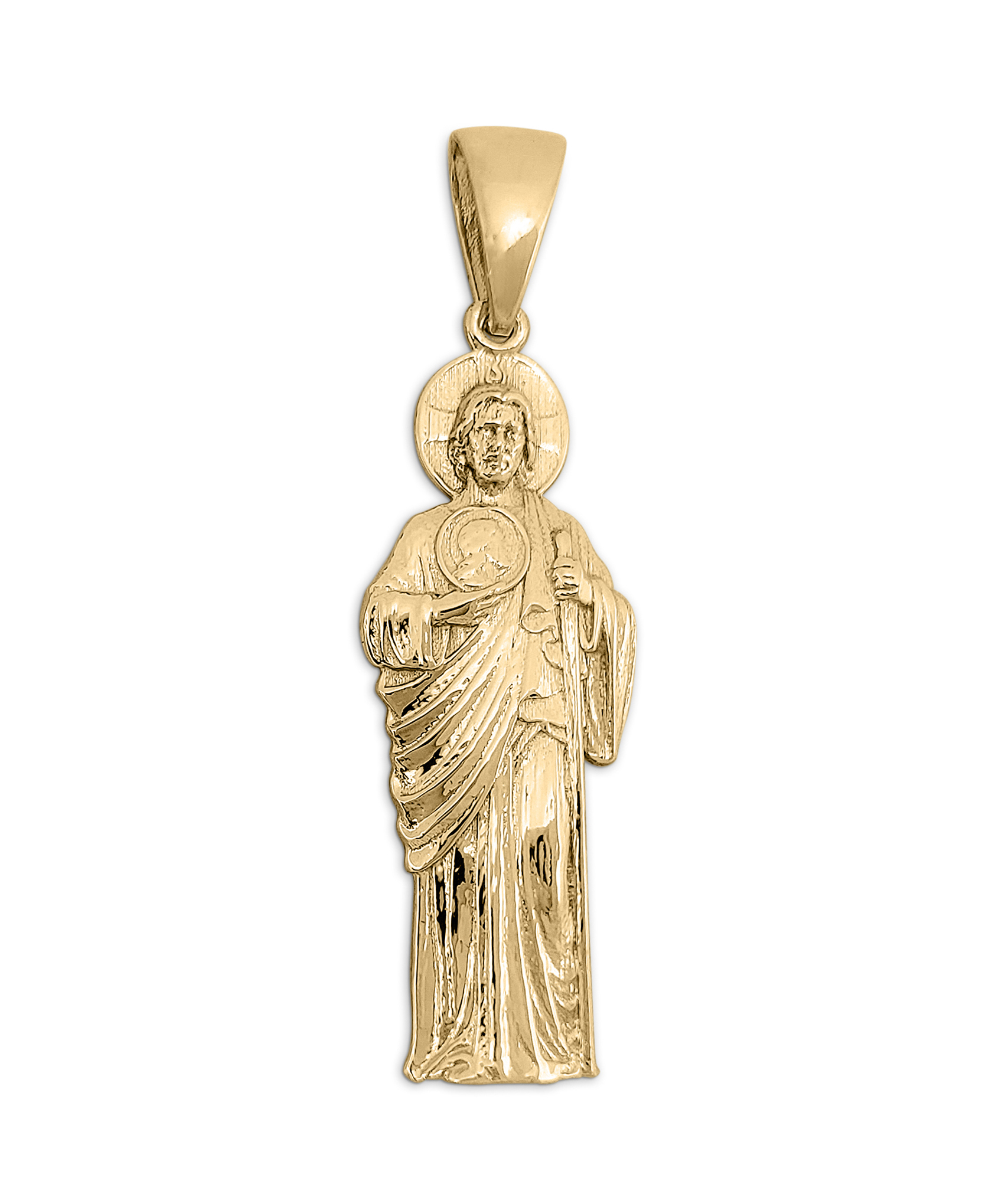 Real 18K Yellow Gold Saint Jude Thaddeus Pendant Patron Saint of Hope Religious Medallion