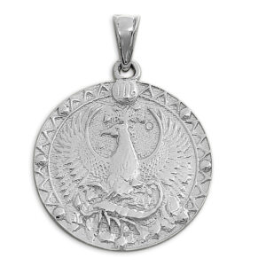 Real 10K White Gold Scorpio Pendant, Zodiac Sign Coin Pendant Phoenix Astrology Jewelry