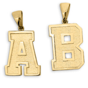 Real 18K Yellow Gold Mens Initial Pendant Varsity Letter & Number Sports Jewelry 1 Inch