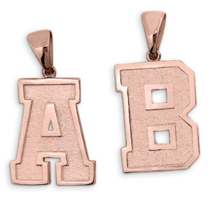 Real 14K Rose Gold Mens Initial Pendant Varsity Letter & Number Sports Jewelry 1 Inch