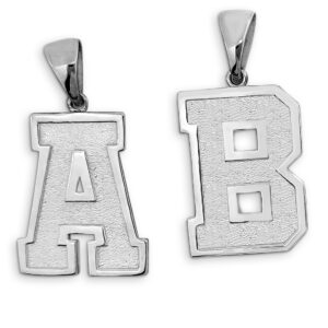 Real 10K White Gold Mens Initial Pendant Varsity Letter & Number Sports Jewelry 1 Inch