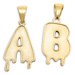 Real 18K Yellow Gold Mens Initial Pendant Drip Letter Pendant, All Letters, Solid