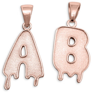 Real 10K Rose Gold Mens Initial Pendant Drip Letter Pendant, All Letters, Solid