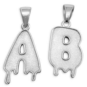 Real 10K White Gold Mens Initial Pendant Drip Letter Pendant, All Letters, Solid