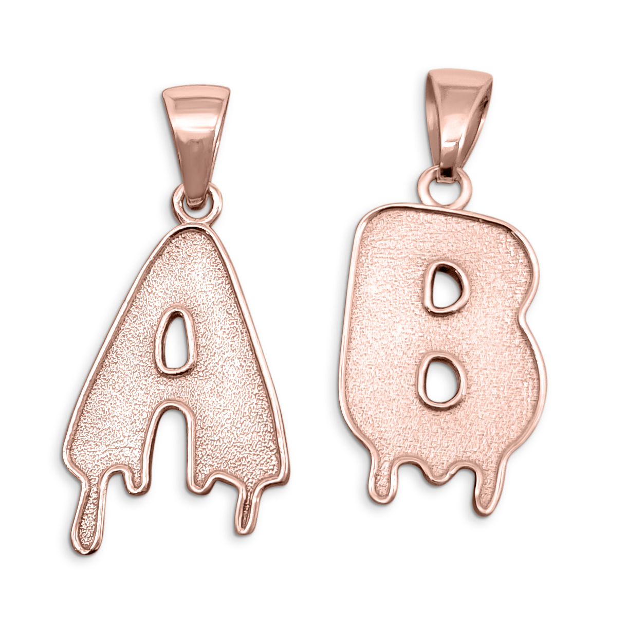 Real 10K Rose Gold Mens Initial Pendant Drip Letter Pendant, All Letters, Solid