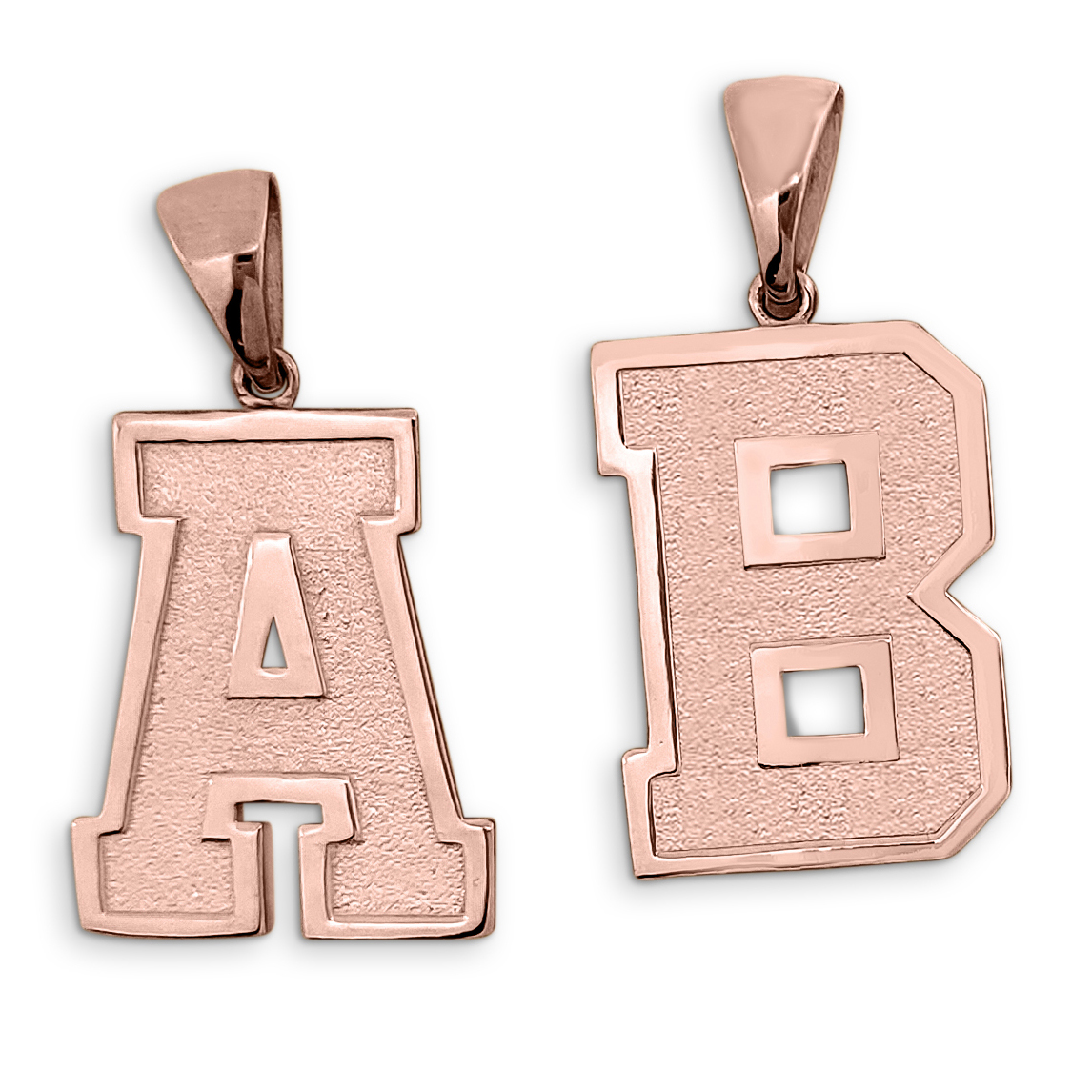 Real 10K Rose Gold Mens Initial Pendant Varsity Letter & Number Sports Jewelry 1 Inch