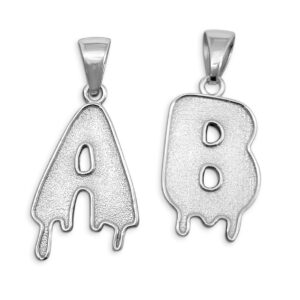 Real 10K White Gold Mens Initial Pendant Drip Letter Pendant, All Letters, Solid