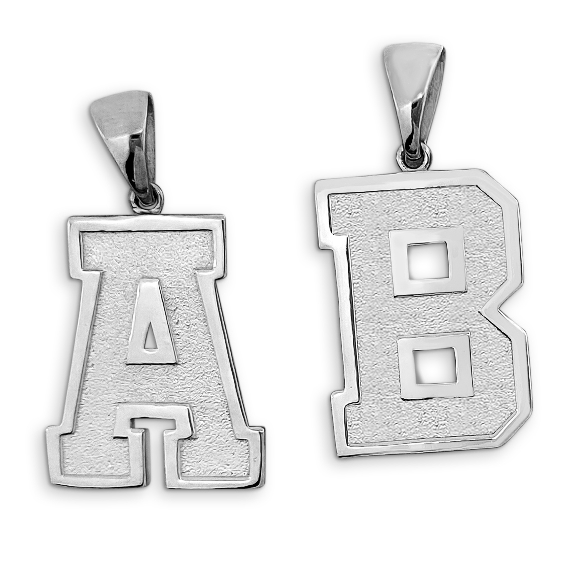 Real 10K White Gold Mens Initial Pendant Varsity Letter & Number Sports Jewelry 1 Inch