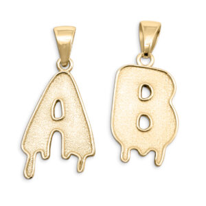 Real 10K Yellow Gold Mens Initial Pendant Drip Letter Pendant, All Letters, Solid