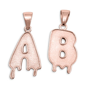 Real 14K Rose Gold Mens Initial Pendant Drip Letter Pendant, All Letters, Solid