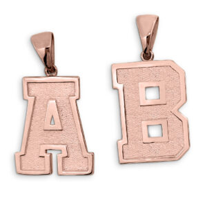 Real 14K Rose Gold Mens Initial Pendant Varsity Letter & Number Sports Jewelry 1 Inch