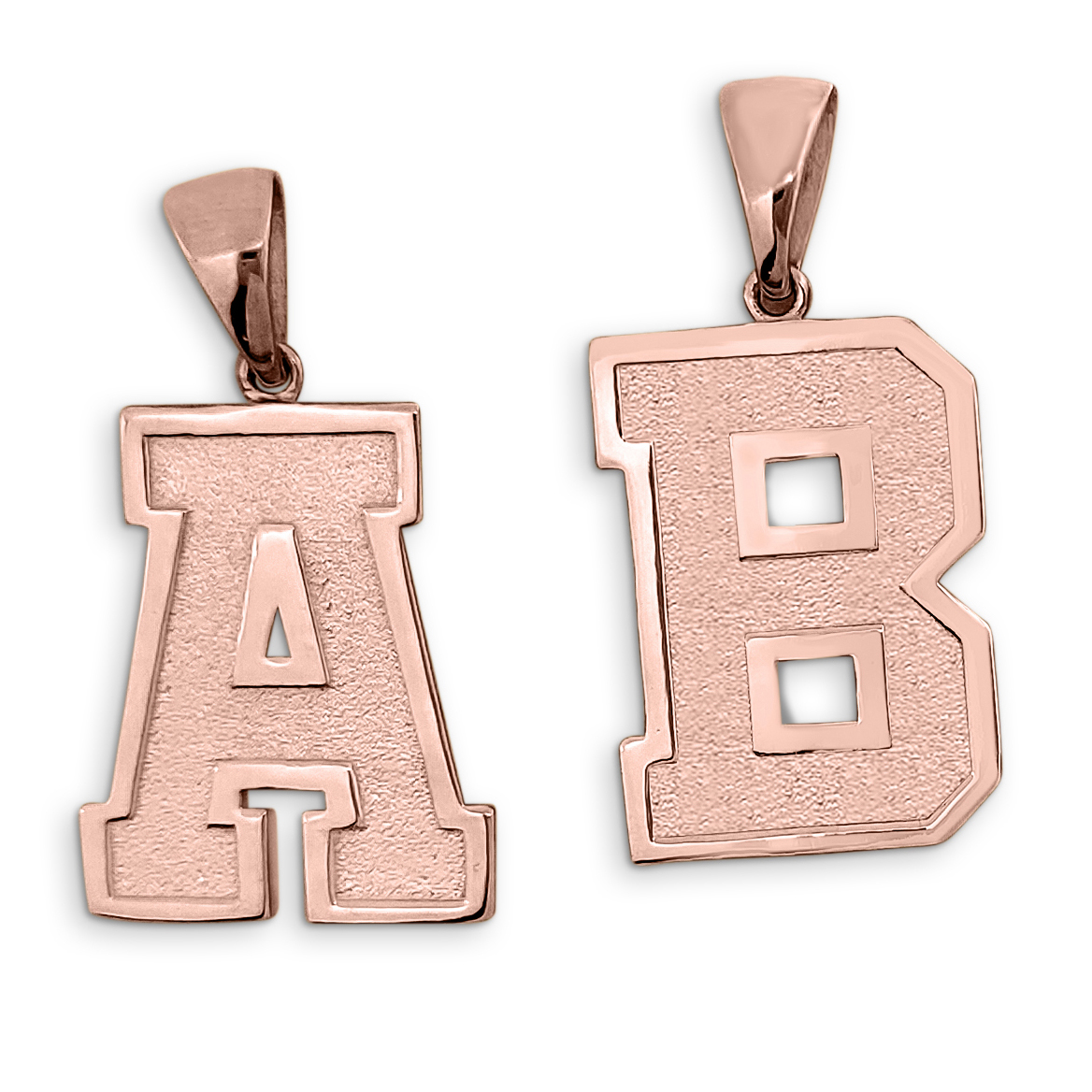 Real 14K Rose Gold Mens Initial Pendant Varsity Letter & Number Sports Jewelry 1 Inch