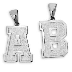 Real 14K White Gold Mens Initial Pendant Varsity Letter & Number Sports Jewelry 1 Inch