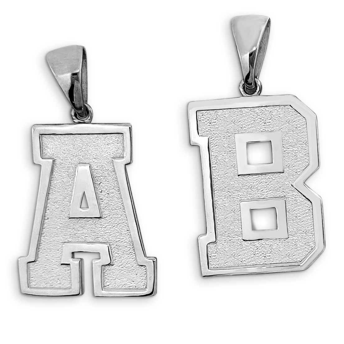Real 14K White Gold Mens Initial Pendant Varsity Letter & Number Sports Jewelry 1 Inch