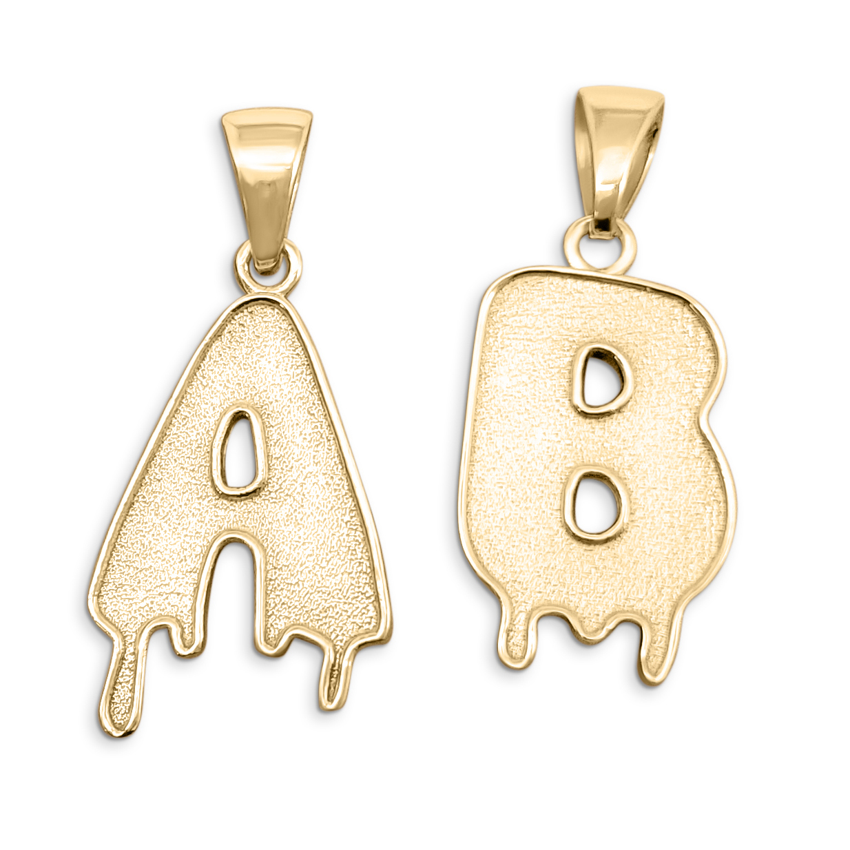 Real 14K Yellow Gold Mens Initial Pendant Drip Letter Pendant, All Letters, Solid