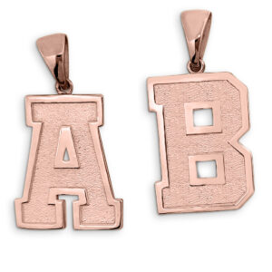 Real 18K Rose Gold Mens Initial Pendant Varsity Letter & Number Sports Jewelry 1 Inch