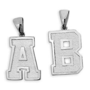 Real 18K White Gold Mens Initial Pendant Varsity Letter & Number Sports Jewelry 1 Inch