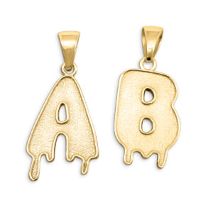 Real 18K Yellow Gold Mens Initial Pendant Drip Letter Pendant, All Letters, Solid