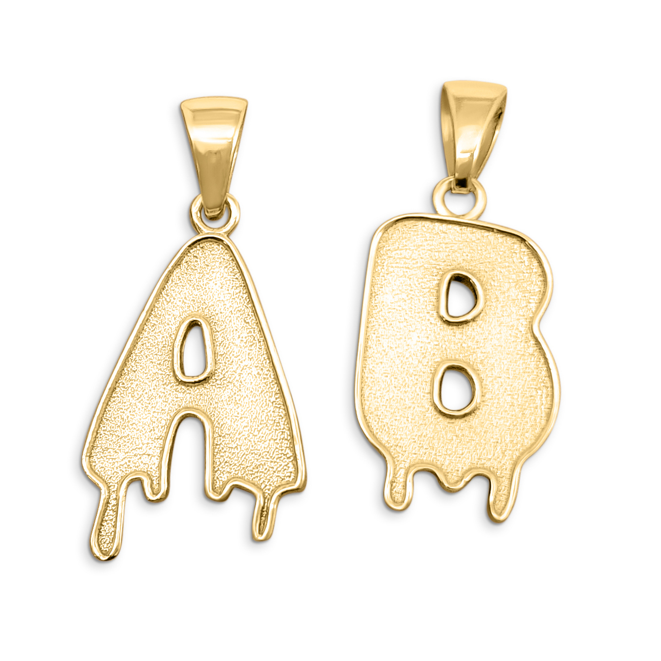 Real 18K Yellow Gold Mens Initial Pendant Drip Letter Pendant, All Letters, Solid