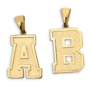 Real 18K Yellow Gold Mens Initial Pendant Varsity Letter & Number Sports Jewelry 1 Inch