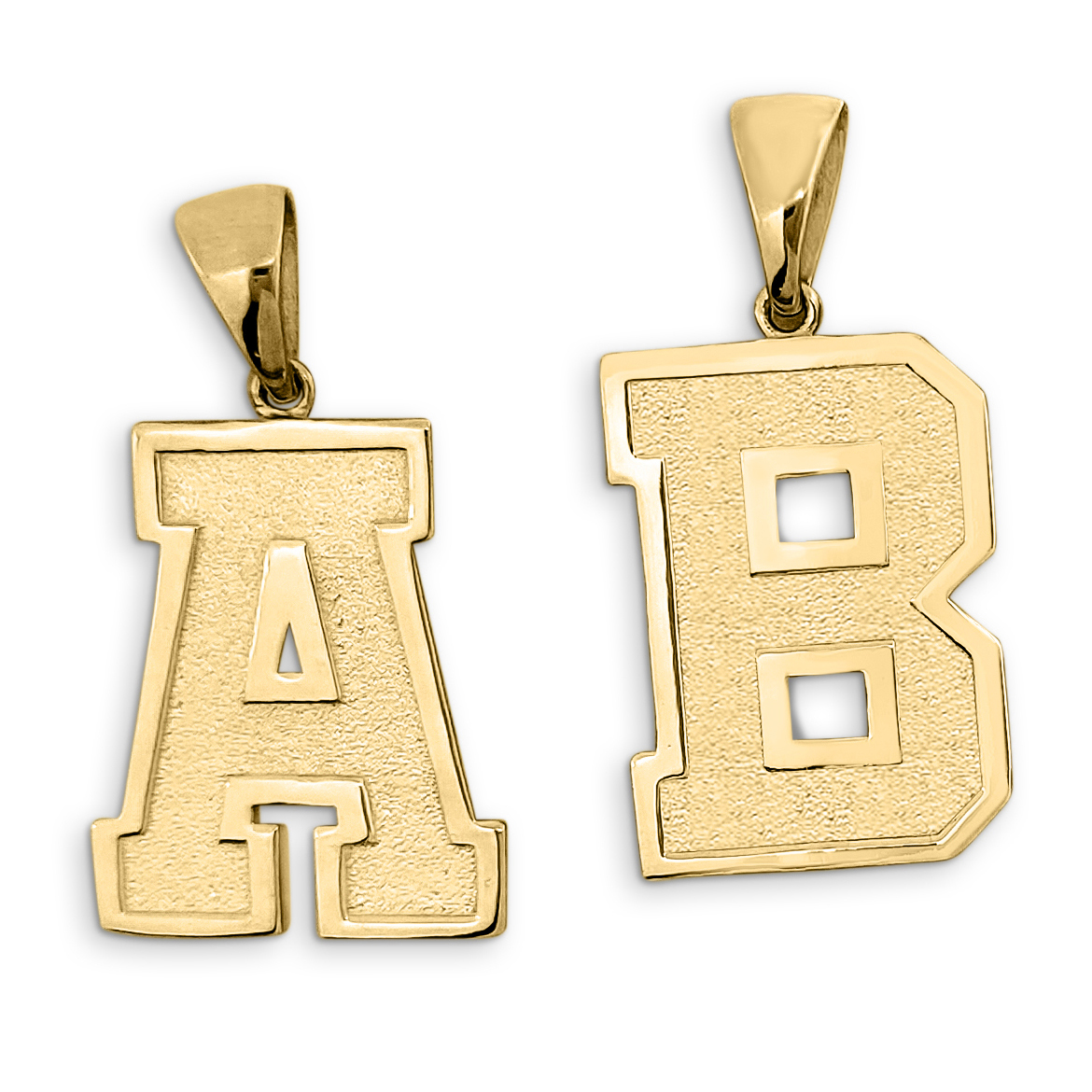 Real 18K Yellow Gold Mens Initial Pendant Varsity Letter & Number Sports Jewelry 1 Inch