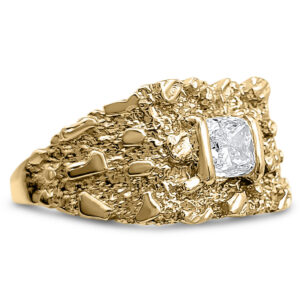 Real 18K Yellow Gold 1.02 Carat Diamond Mens Nugget Ring Natural Cushion Cut
