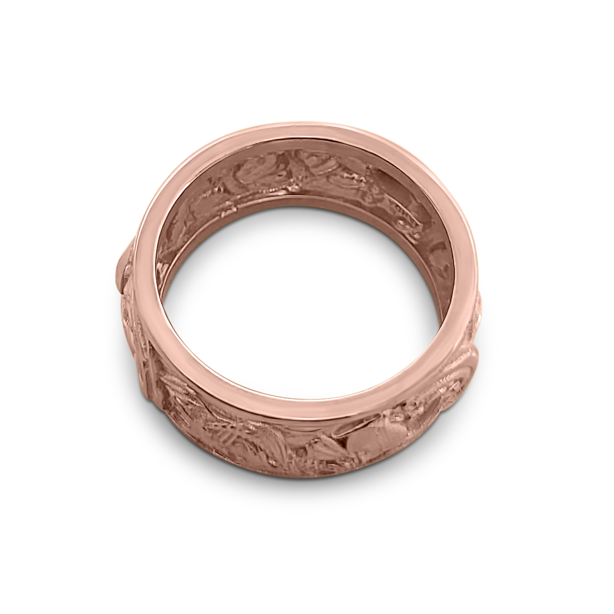 Solid 18K Rose Gold Carp and Waves Ring 9mm Wide Band Koi Fish
