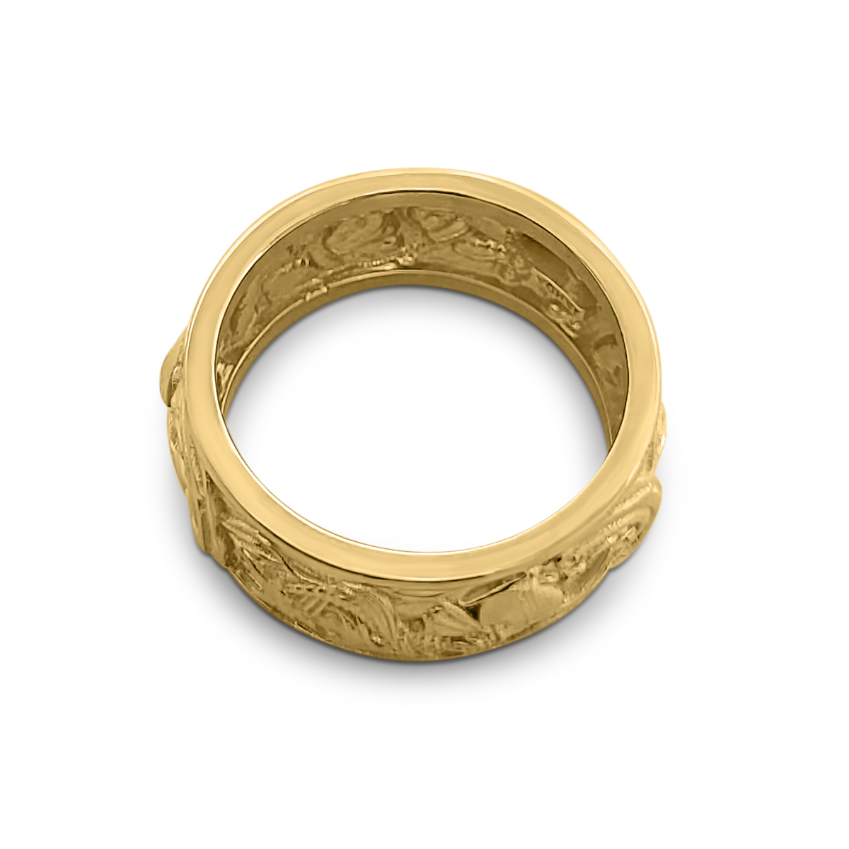 Solid 18K Yellow Gold Carp and Waves Ring 9mm Wide Band Koi Fish