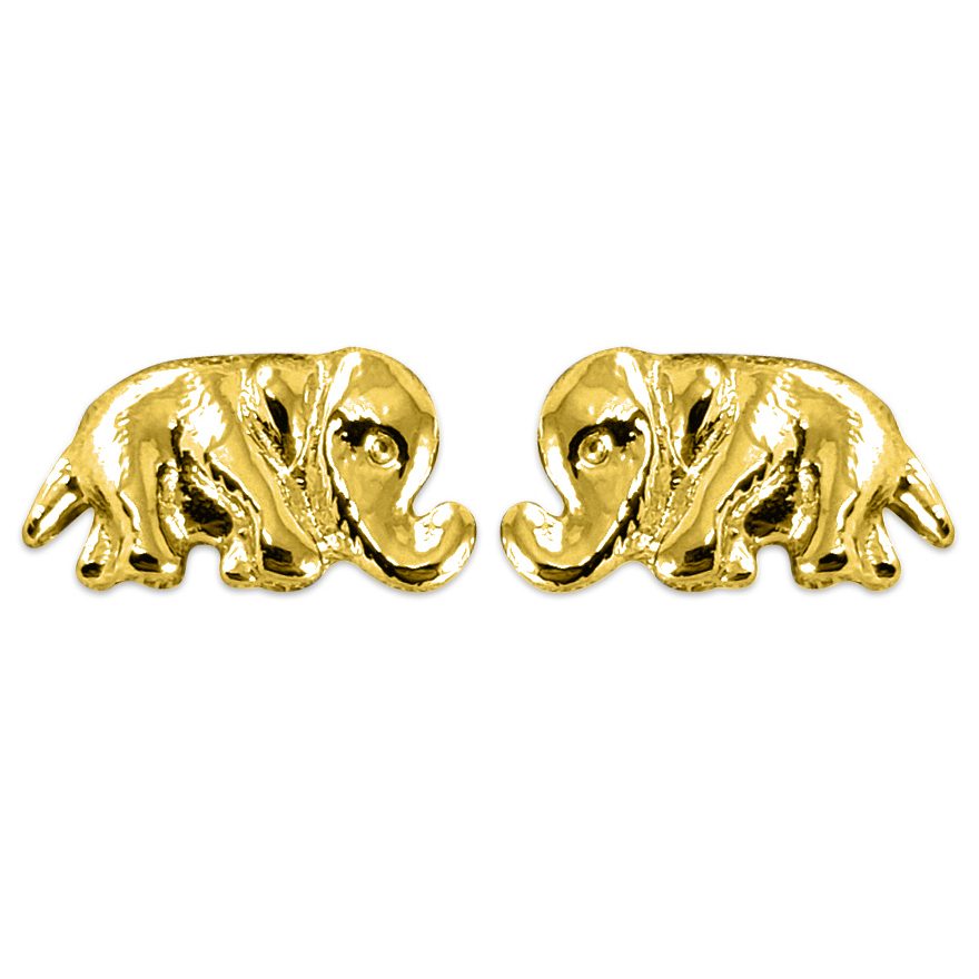 Solid 18K Yellow Gold Elephant Earrings, Elephant Jewelry, Stud Earrings All Sizes