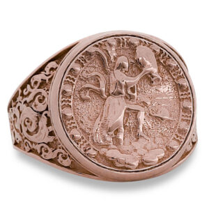 Real 14K Rose Gold Aquarius Ring, Zodiac Sign Mens Gold Coin Ring Astrology Jewelry