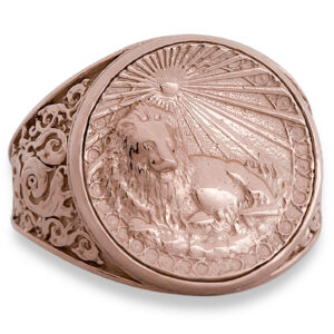 Real 18K Rose Gold Leo Ring, Zodiac Sign Mens Gold Coin Ring Astrology Lion Jewelry