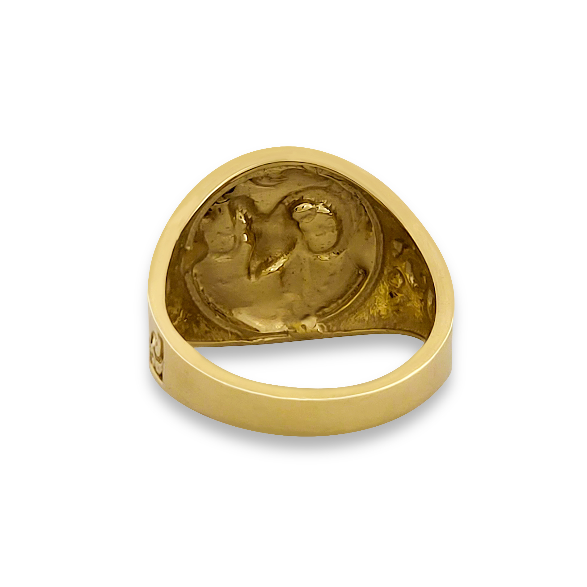 Real 14K Yellow Gold Aries Ring, Zodiac Sign Mens Gold Coin Ring