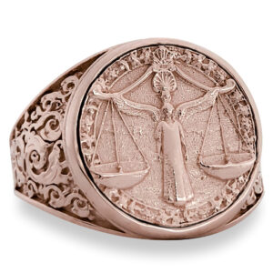 Real 10K Rose Gold Libra Ring, Zodiac Sign Mens Gold Coin Ring Astrology Jewelry