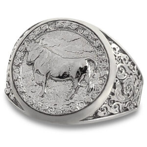 Real 18K White Gold Taurus Ring, Zodiac Sign Mens Gold Coin Ring Astrology Jewelry