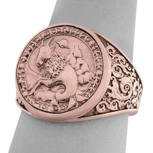 Real 18K Rose Gold Capricorn Ring, Zodiac Sign Mens Gold Coin Ring Astrology Jewelry