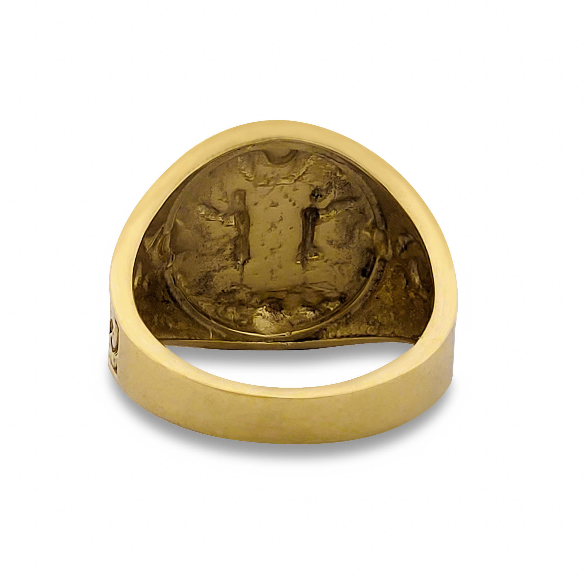 Real 10K Yellow Gold Gemini Ring, Zodiac Sign Mens Gold Coin