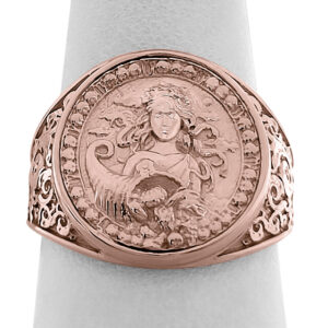 Real 18K Rose Gold Virgo Ring, Zodiac Sign Mens Gold Coin Ring Astrology Jewelry