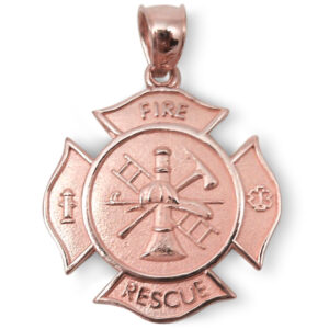 Solid 10K Rose Gold Firefighter Fire Rescue Pendant