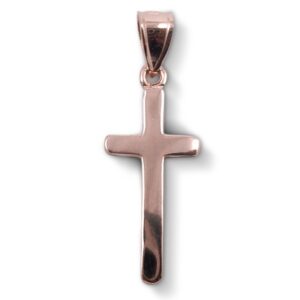 Solid 10K Rose Gold Plain Cross Handmade Small Gold Cross Pendant, 3/4" long