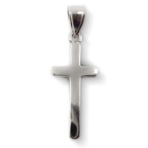 Solid 18K White Gold Classic Handmade Plain Cross Pendant, 3/4" long