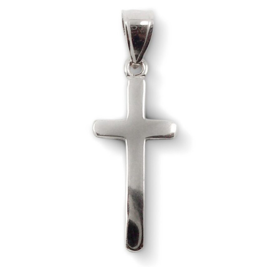 Solid 18K White Gold Classic Handmade Plain Cross Pendant, 3/4" long