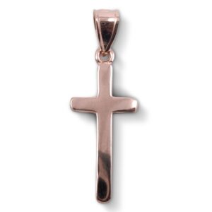 Solid 18K Rose Gold Classic Handmade Plain Cross Pendant, 3/4" long