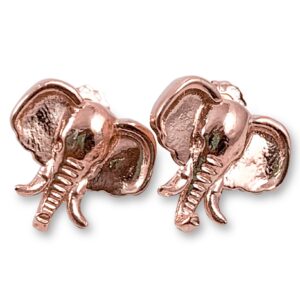 Solid 14K Rose Gold Stud Earrings Elephant Jewelry Head Design, 14mm, 3.5 grams