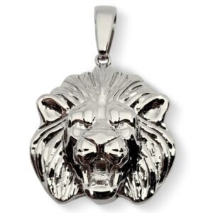 Solid 18K White Gold Mens Lion Pendant Charm, 24mm