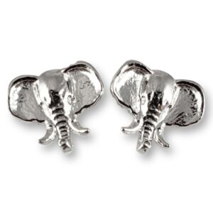 Solid 18K White Gold Stud Earrings 9mm Elephant Head Design, 1.4 grams, Small