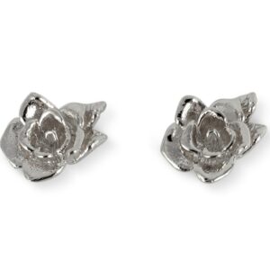 Solid 18K White Gold Stud Earrings 13mm Rose Flower, 4.0 grams, Organic, 1/2"