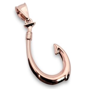 Solid 18K Rose Gold Fish Hook Pendant, 1.1 Inch, 1.7 Grams, Hawaiian Makau, Hei Matau, Polynesian Fish Hook Jewelry
